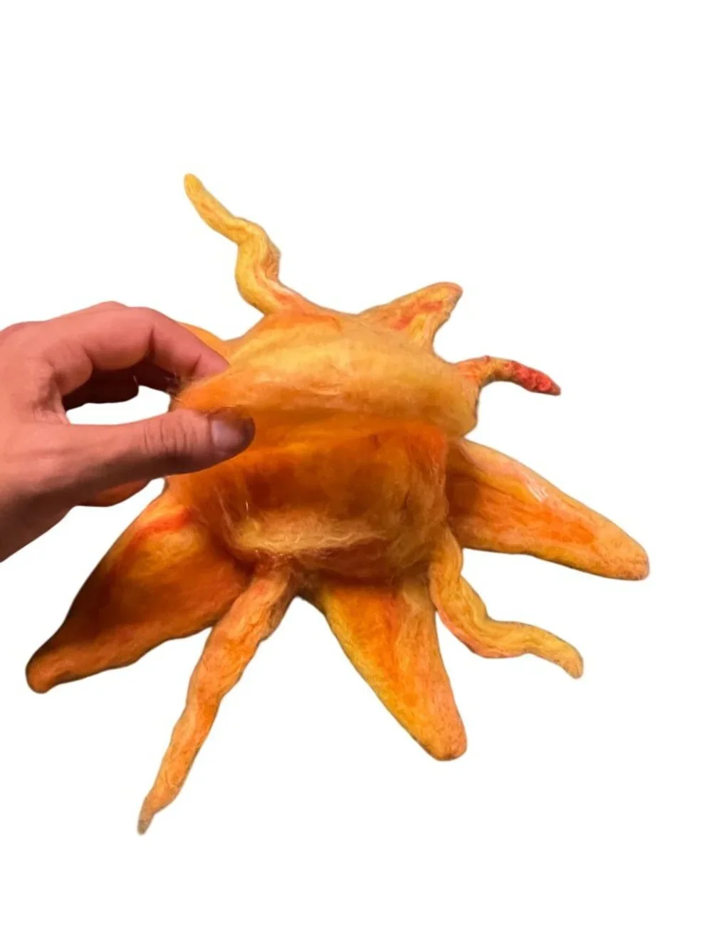 Handmade Needle-Felted Sun Plush In Vibrant Orange & Yellow Design